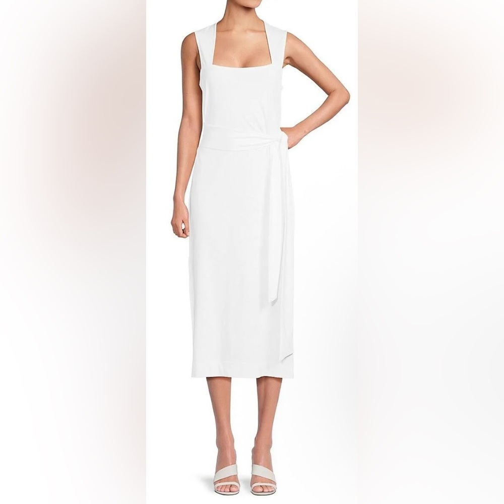 NWOT Vince Tie Waist Square Neck Midi Dress - White